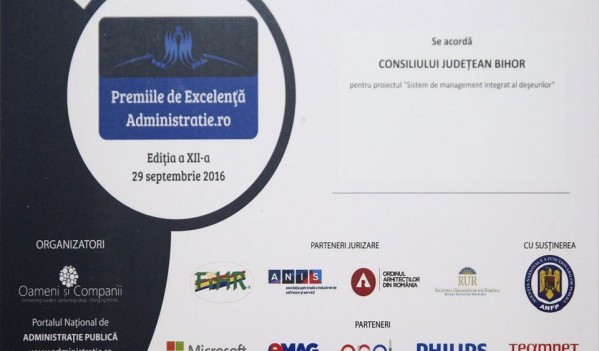 Consiliului Județean Bihor i s-a conferit Premiul de Excelență în Administrație